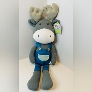 NWT Knitted Plush Gray & Blue Moose In Overalls by Spark Create Imagine